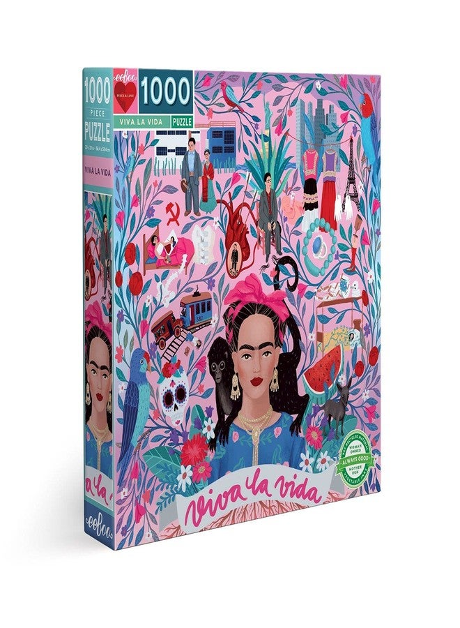 eeBoo: Piece and Love Viva la Vida Frida Kahlo 1000 Piece Square Adult Jigsaw Puzzle, Puzzle for Adults and Families, Glossy, Sturdy Pieces and Minimal Puzzle Dust - Image 1